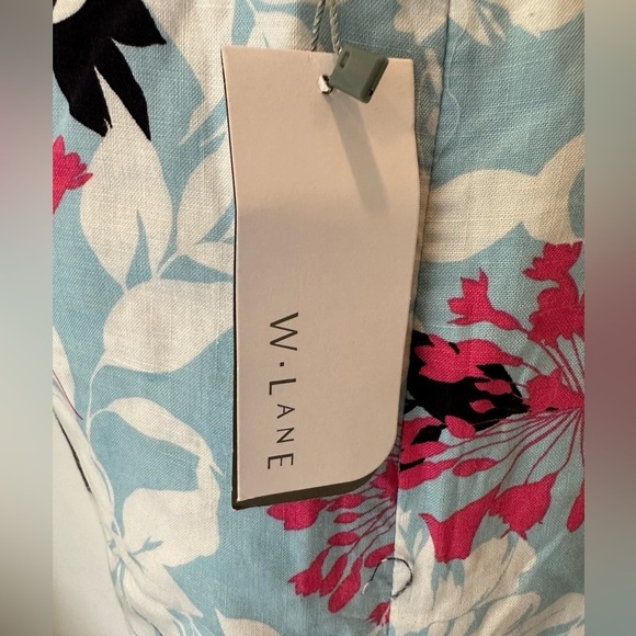 W Lane Frill Fern Dress Blue Pink Floral MIDI Faux Wrap Tie Waist SZ 20 NWT - Picture 6 of 12